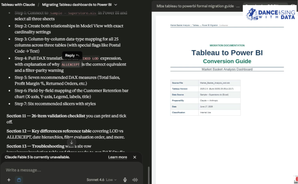 Migrate Tableau to Power BI using Claude AI