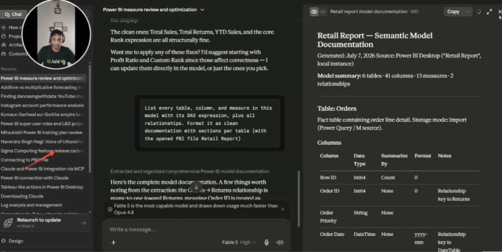 Creating instant data model documentation using the Power BI desktop MCP connector.