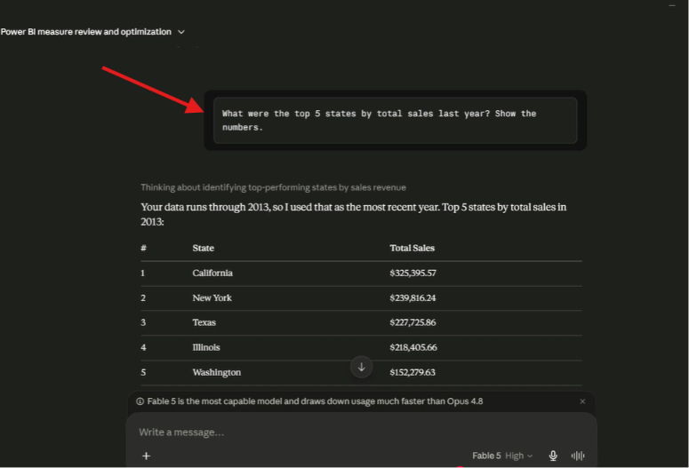 Querying the Power BI semantic model using plain natural language.